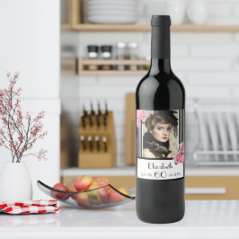 Etiqueta Para Botella De Vino 60 años rayas blancas negras foto floral