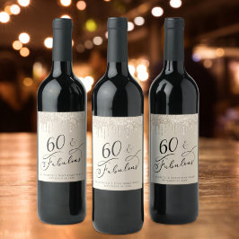 Etiqueta Para Botella De Vino 60 Fabuloso Purpurina de oro de cumpleaños persona