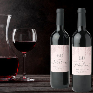 Etiqueta Para Botella De Vino 60 fabuloso rosa de cumpleaños purpurina de rubor 