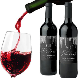 Etiqueta Para Botella De Vino 60 fabulosos cumpleaños purpurina negro brillo de