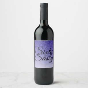Etiqueta Para Botella De Vino 60 y Sassy 60 Birthday Blue Purpurina Ombre