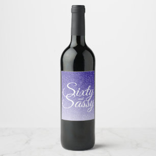 Etiqueta Para Botella De Vino 60 y Sassy 60 Birthday Blue Purpurina Ombre