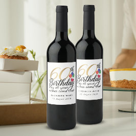 Etiqueta Para Botella De Vino 60th Birthday Modern Script Gold Typography Simple