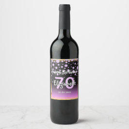 Etiqueta Para Botella De Vino 70.ª fiesta de cumpleaños diamantes purpurina mora
