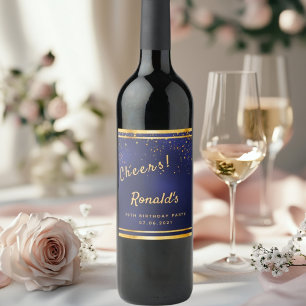 Etiqueta Para Botella De Vino 70.ª fiesta de cumpleaños ovejas de oro azul marin