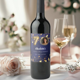 Etiqueta Para Botella De Vino 70.ª foto de estrellas de oro azul marino