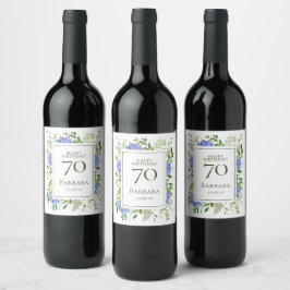 Etiqueta Para Botella De Vino 70.ª Hidráneas Azules de Cumpleaños