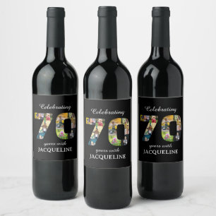 Etiqueta Para Botella De Vino 70.ª plantilla de fotos de cumpleaños negra