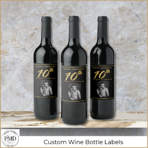 Etiqueta Para Botella De Vino 70.º cumpleaños elegante foto etiqueta de vino de