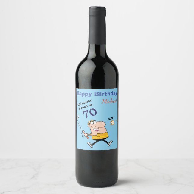 Etiqueta Para Botella De Vino 70 Cumpleaños Golfer (Anverso)
