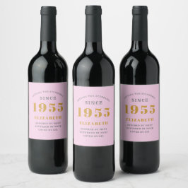 Etiqueta Para Botella De Vino 70 cumpleaños nacido en 1955 Añadir nombre gris ro
