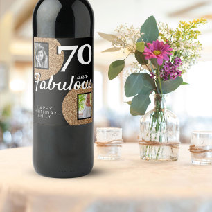 Etiqueta Para Botella De Vino 70 y Fabulous Gold Purpurina 2 Photo 70th Birthday