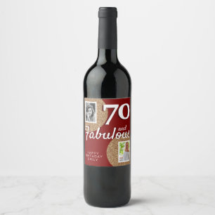 Etiqueta Para Botella De Vino 70 y Fabulous Gold Purpurina 2 Photo 70th Birthday