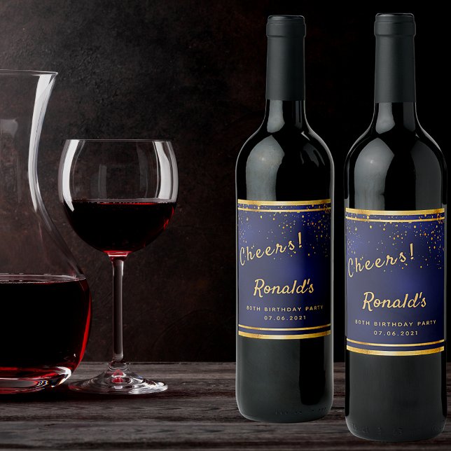 Etiqueta Para Botella De Vino 80.ª fiesta de cumpleaños ovejas de oro azul marin (Subido por el creador)