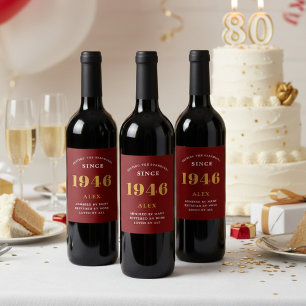 Etiqueta Para Botella De Vino 80.ª Moda Red Gold Elegant