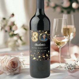 Etiqueta Para Botella De Vino 80.º cumpleaños foto de estrellas de oro negro