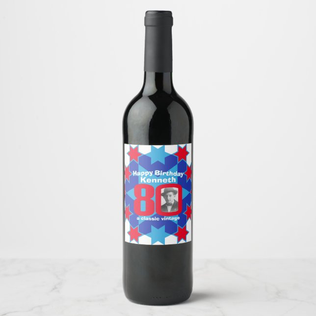 Etiqueta Para Botella De Vino 80.º nombre de cumpleaños foto personalizado etiqu (Anverso)