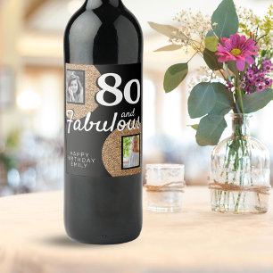 Etiqueta Para Botella De Vino 80 y Fabulous Gold Purpurina 2 Photo 80th Birthday