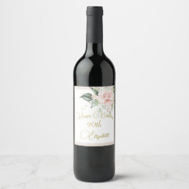 Etiqueta Para Botella De Vino 90.ª acuarela Pink Floral Elegante
