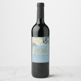 Etiqueta Para Botella De Vino 90.º Aniversario Elegante del Oro Azul Floral