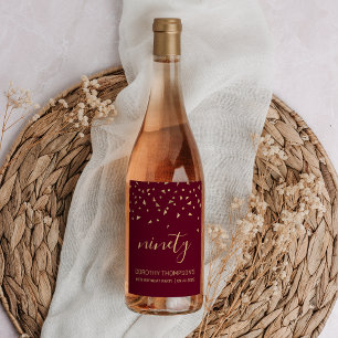 Etiqueta Para Botella De Vino 90.º cumpleaños de Borgoña Triángulo de Oro Confet