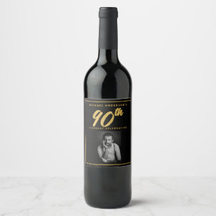 Etiqueta Para Botella De Vino 90.º cumpleaños elegante foto etiqueta de vino de