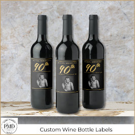 Etiqueta Para Botella De Vino 90.º cumpleaños elegante foto etiqueta de vino de 