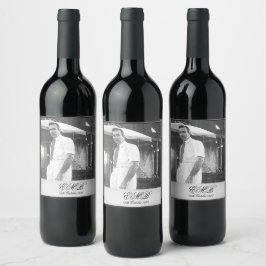 Etiqueta Para Botella De Vino 90.º cumpleaños elegante foto Monograma blanco neg