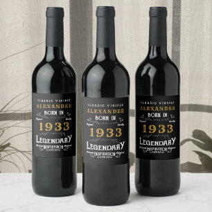 Etiqueta Para Botella De Vino 90 cumpleaños 1933 Añadir tu nombre legendario