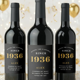 Etiqueta Para Botella De Vino 90th Birthday Name 1936 Black Gold Elegant Chic