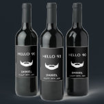 Etiqueta Para Botella De Vino 90th birthday party beard black white men<br><div class="desc">A modern wine bottle label for a 90th birthday party for guys in black and white.  With the text: Hello 90. With an image of a beard. Templates for a name and date. Black background color.</div>