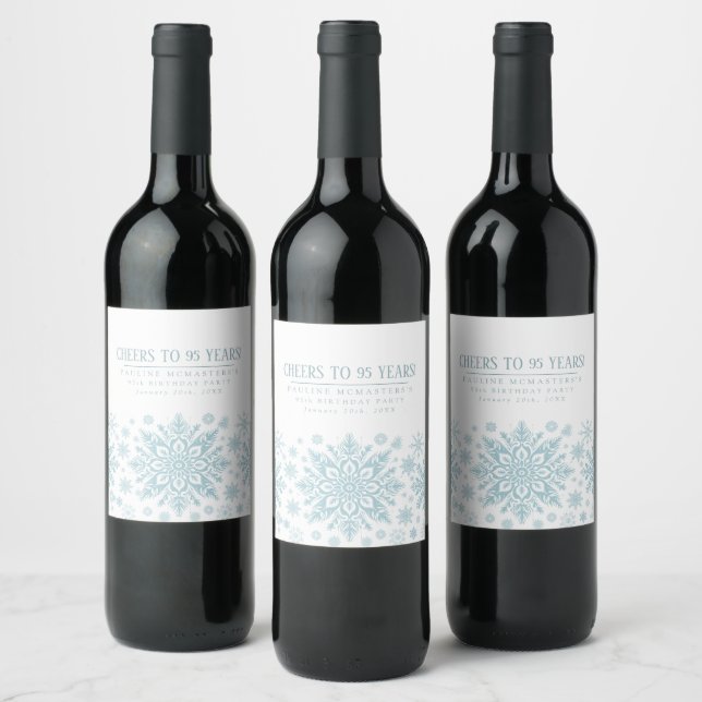 Etiqueta Para Botella De Vino 95.º cumpleaños Personalizado Minimalista de copos (Botellas)