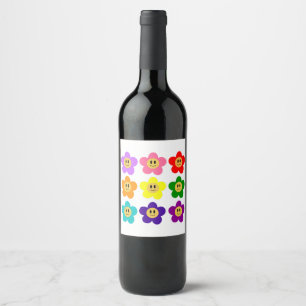 Etiqueta Para Botella De Vino 9 Flores de Colores del Orgullo LGBT