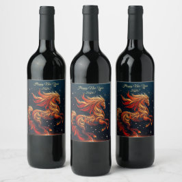 Etiqueta Para Botella De Vino a fiery horse against a starry sky