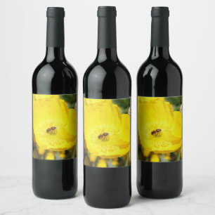 Etiqueta Para Botella De Vino Abeja bañada en amarillo