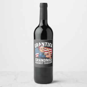 Etiqueta Para Botella De Vino Abuela Grantifa Contra el Fascismo Sin Rey USA