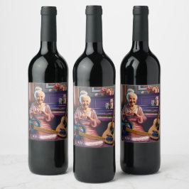 Etiqueta Para Botella De Vino Abuela y manos del corazón