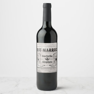 Etiqueta Para Botella De Vino Acaba de casarse en estilo occidental Madera Bodas