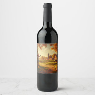 Etiqueta Para Botella De Vino Acción de Gracias/Otoño/Caída en la granja