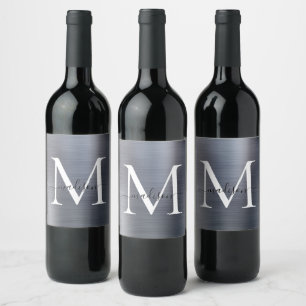 Etiqueta Para Botella De Vino Acero metálico con guion gris plateado