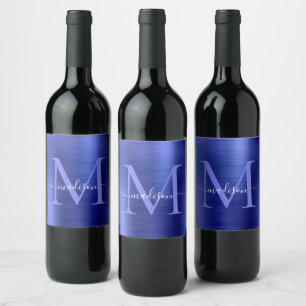 Etiqueta Para Botella De Vino Acero metálico de guion giratorio azul marino