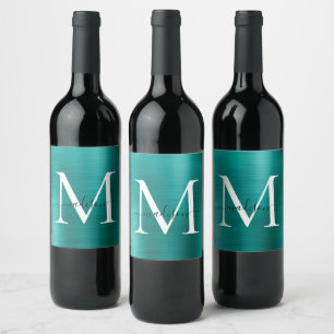 Etiqueta Para Botella De Vino Acero metálico Verde azulado con código verde
