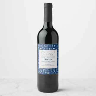 Etiqueta Para Botella De Vino Acuarela bajo el patrón marino