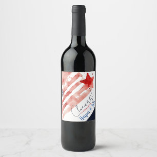 Etiqueta Para Botella De Vino Acuarela Bandera de Estados Unidos y Estrella Roja