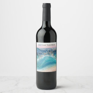 Etiqueta Para Botella De Vino Acuarela Blue White Ocean Wave Personalizado Foto