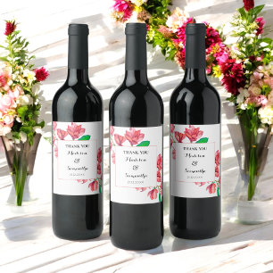 Etiqueta Para Botella De Vino Acuarela Boda rosa Floral blanca Magnolia