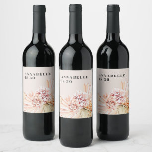 Etiqueta Para Botella De Vino acuarela bohemia moderna floral cumpleaños pastel