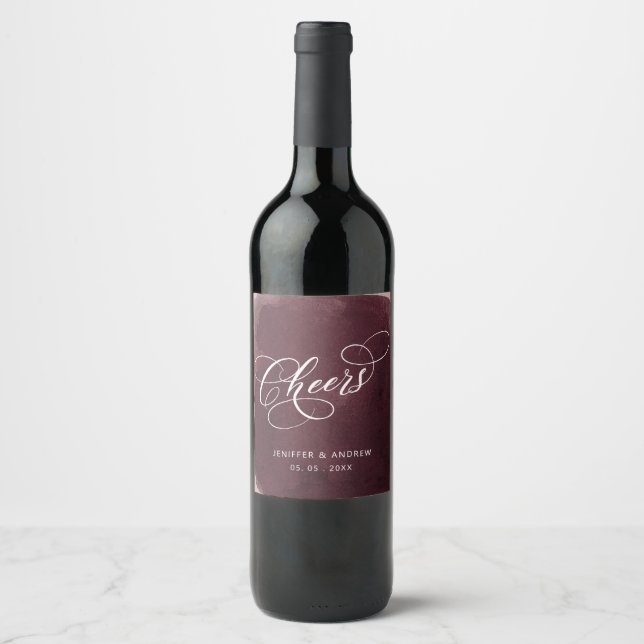 Etiqueta Para Botella De Vino acuarela burgundy wash boda (Anverso)