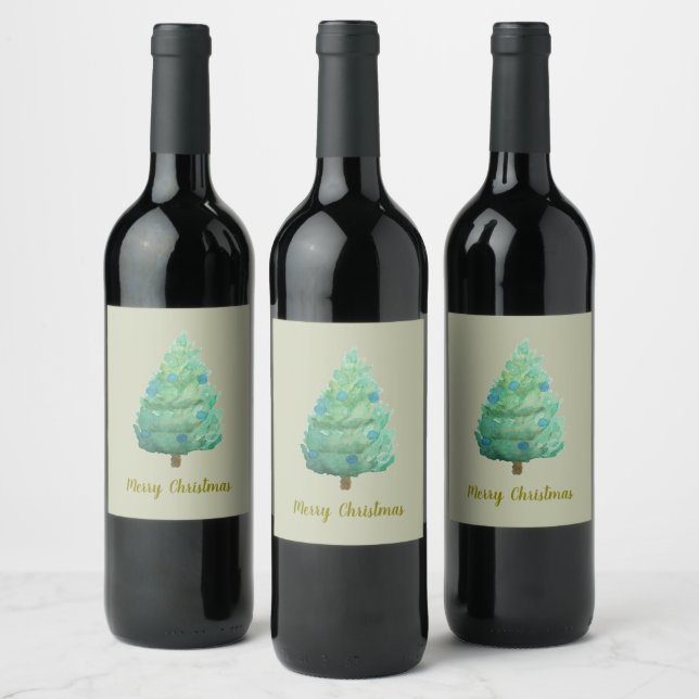 Etiqueta Para Botella De Vino Acuarela de árbol de Navidad (Botellas)
