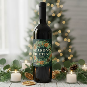 Etiqueta Para Botella De Vino Acuarela de vacaciones Naranja seco Wreath